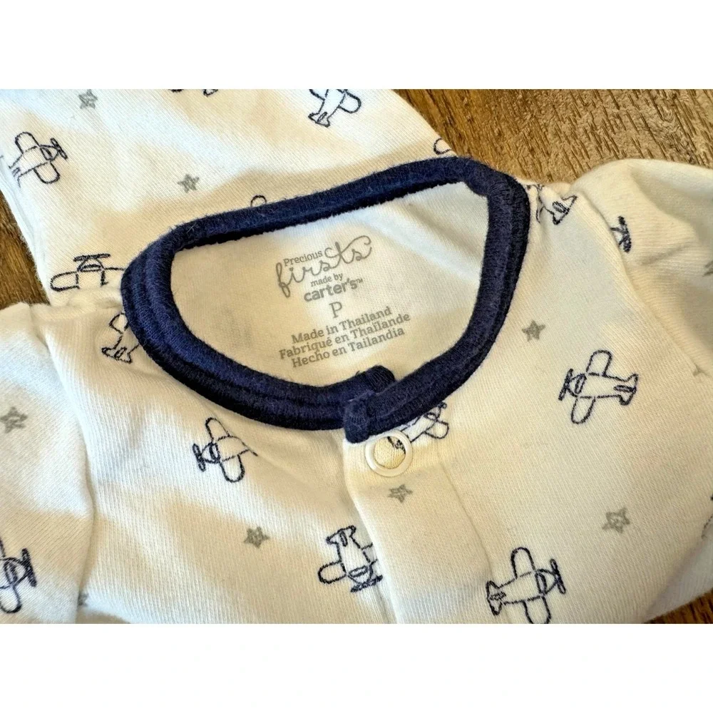 Carters Baby Boy Preemie Outfit One Piece Romper Footless L/S‎ Clothes Airplane